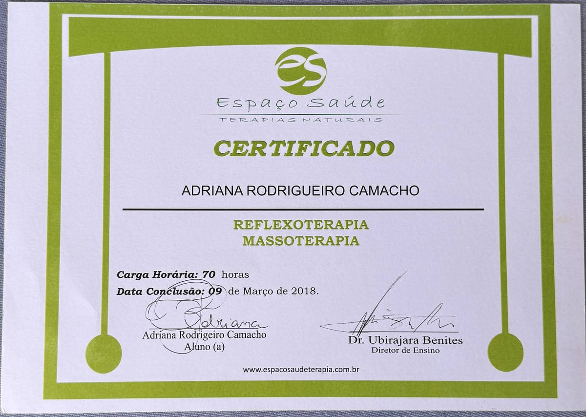 Certificado de Reflexoterapia e Massoterapia — Espaço Saúde