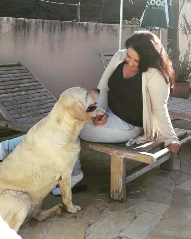 Adriana aplicando Reiki em pet durante sessão